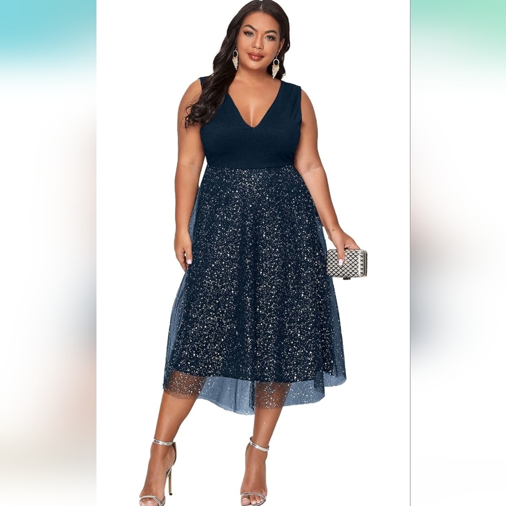 Midi Navy and Silver Dress